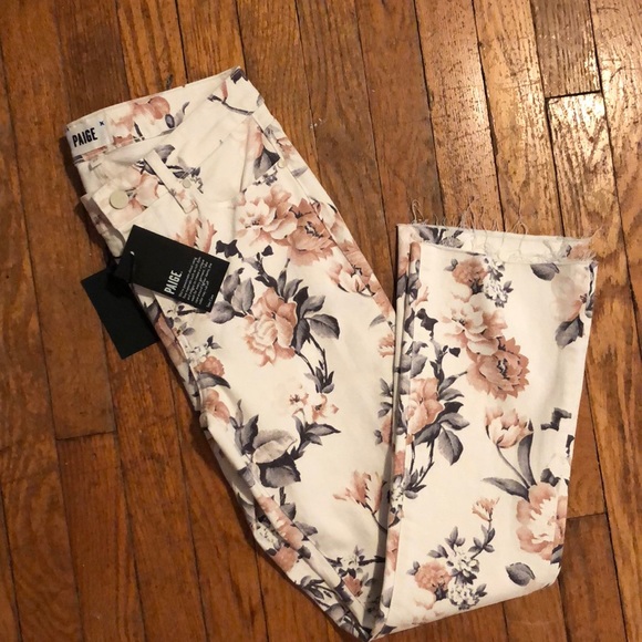 {PAIGE} Colette Crop Floral Jeans w Raw Edge Hem - Picture 7 of 13